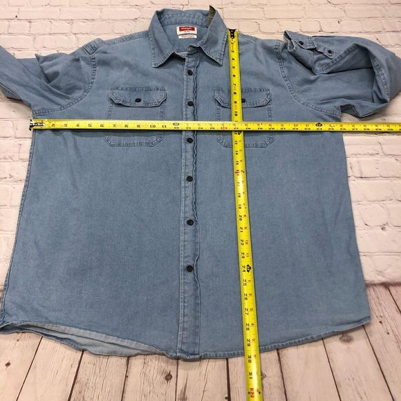 Wrangler Men Flex For Comfort Button Blue Denim Shirt Size Extra Large B219 -21 - Picture 2 of 14